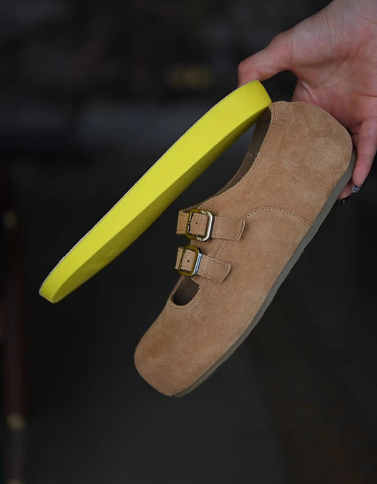 Double Buckle Suede Wide Toe Box Clogs