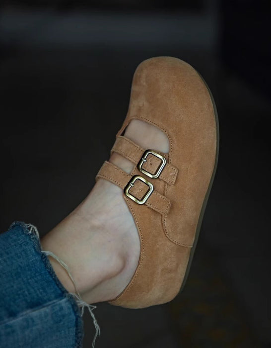 Double Buckle Suede Wide Toe Box Clogs