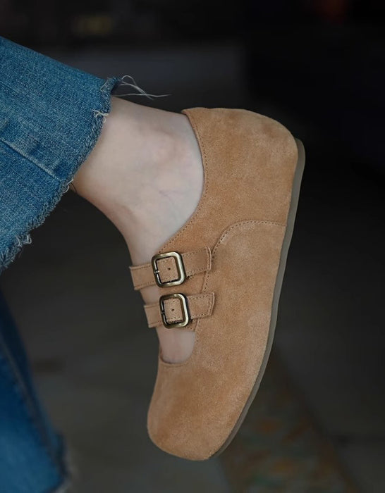 Double Buckle Suede Wide Toe Box Clogs