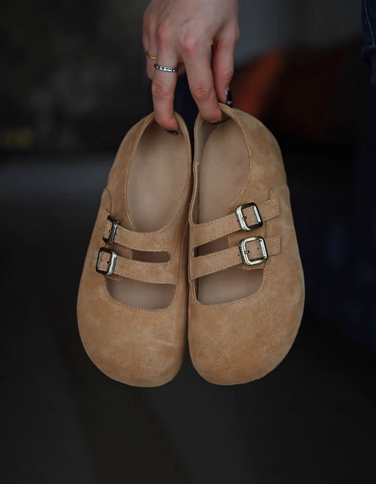 Double Buckle Suede Wide Toe Box Clogs