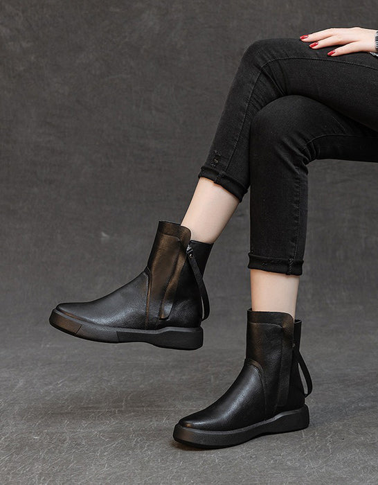 Bottines Chelsea courtes en cuir à tête ronde OBIONO