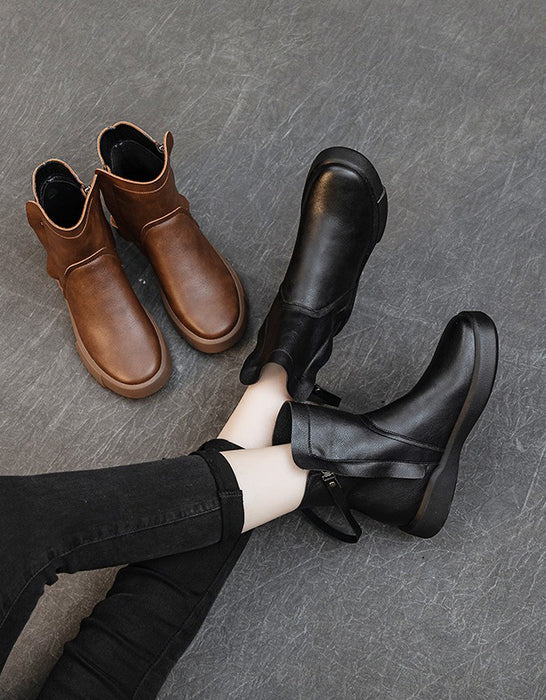 Bottines Chelsea courtes en cuir à tête ronde OBIONO