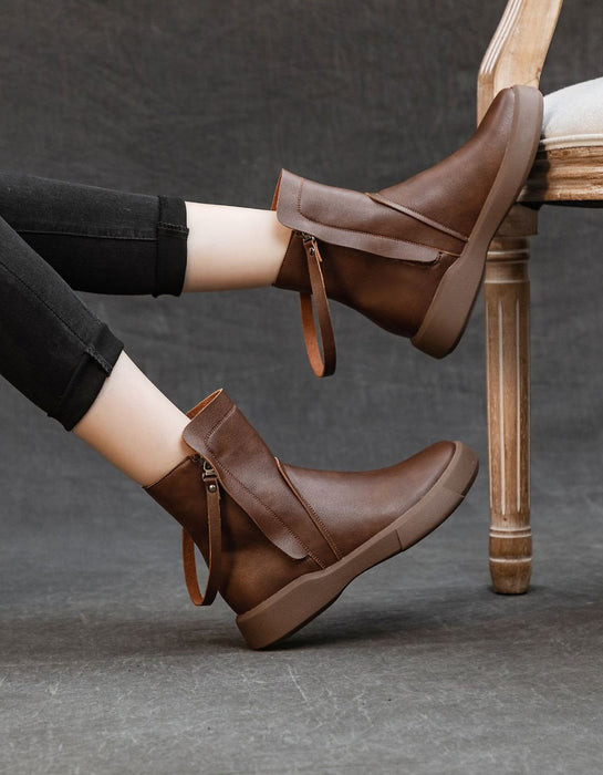 Bottines Chelsea courtes en cuir à tête ronde OBIONO