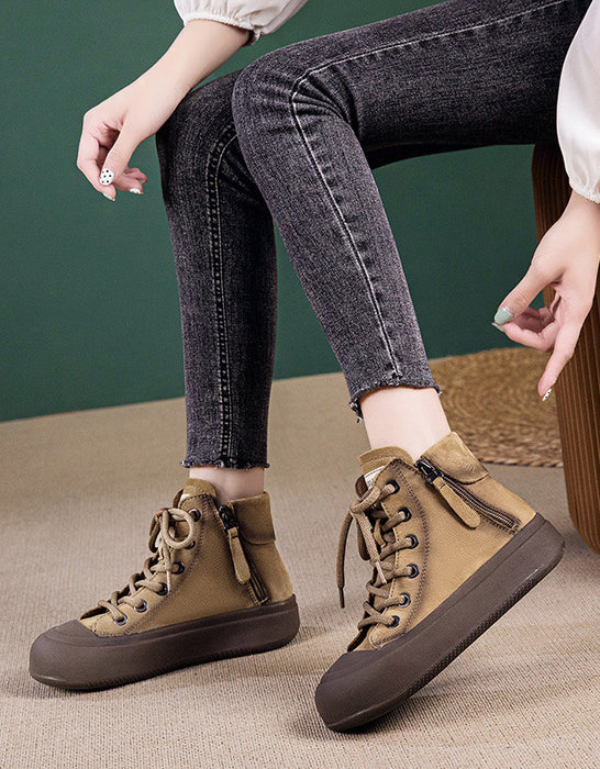 Double Sides Zipper Casual Leather Sneaker Boots