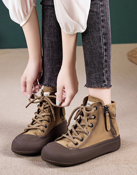 Double Sides Zipper Casual Leather Sneaker Boots