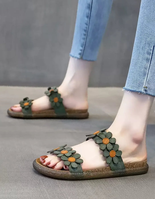 Double Straps Summer Holiday Leather Flowers Slippers May Shoes Collection 2026 78.70