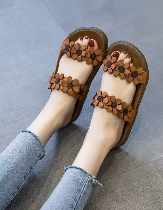 Double Straps Summer Holiday Leather Flowers Slippers May Shoes Collection 2026 78.70