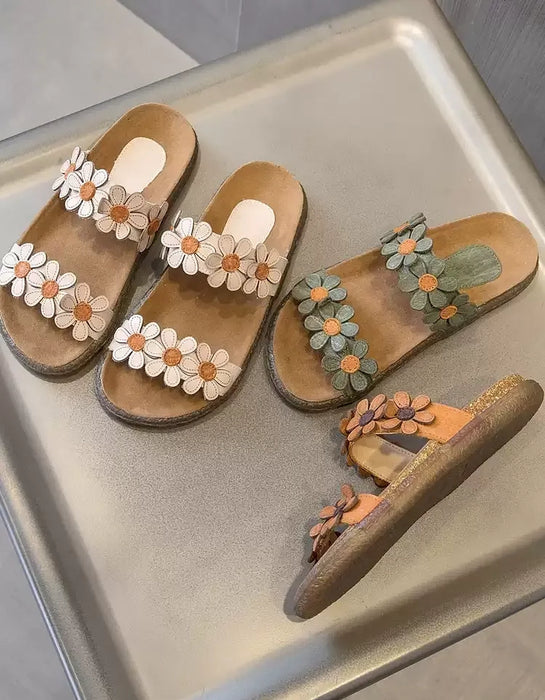 Double Straps Summer Holiday Leather Flowers Slippers May Shoes Collection 2026 78.70