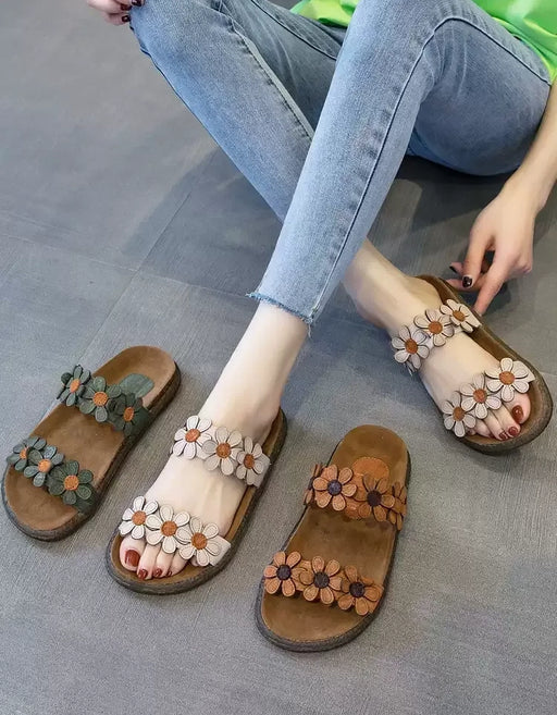 Double Straps Summer Holiday Leather Flowers Slippers May Shoes Collection 2026 78.70