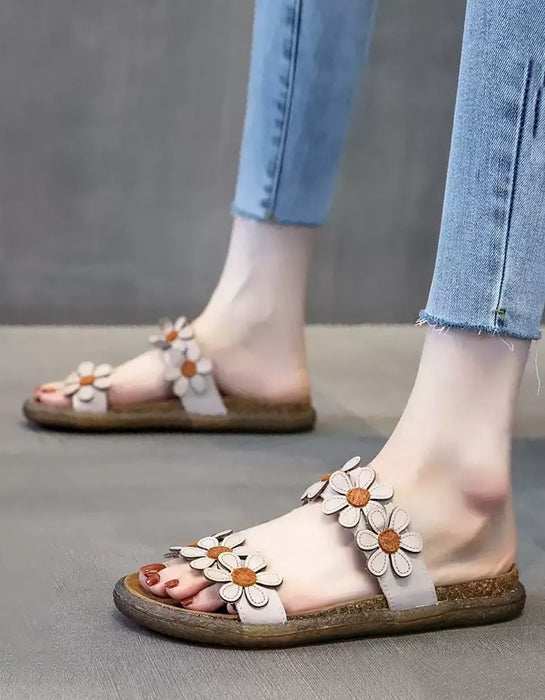 Double Straps Summer Holiday Leather Flowers Slippers May Shoes Collection 2026 78.70