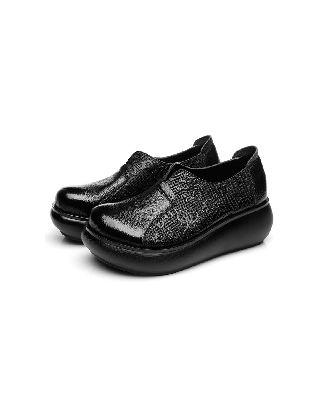 Embossed Handmade Leather Retro Wedge Shoes Spring â Obiono