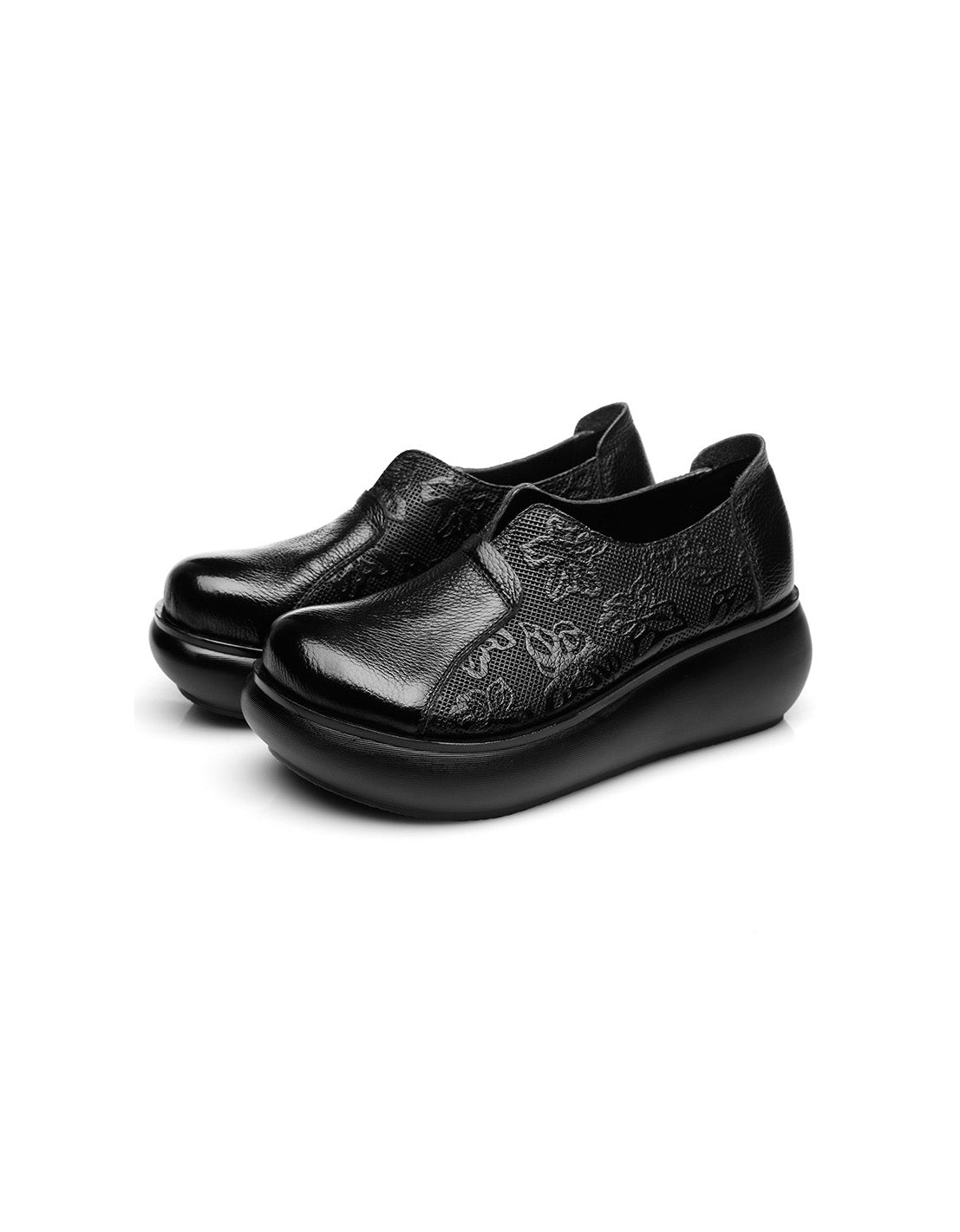 Embossed Handmade Leather Retro Wedge Shoes Spring — Obiono