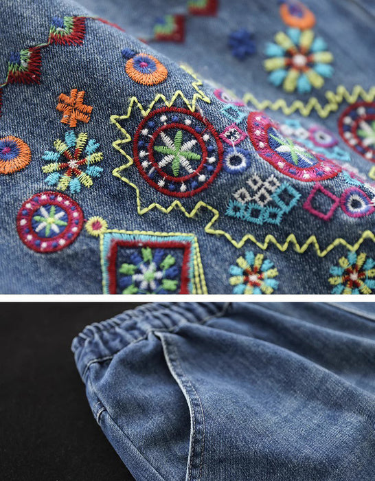 Embroidery Denim Wide Leg Pants — Obiono