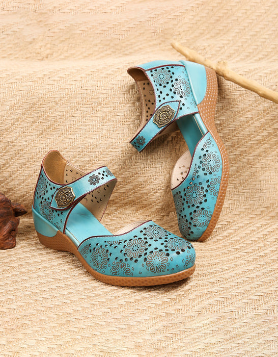 Ethnic Style Ankle Strap Close Toe Wedge Sandals 46-42