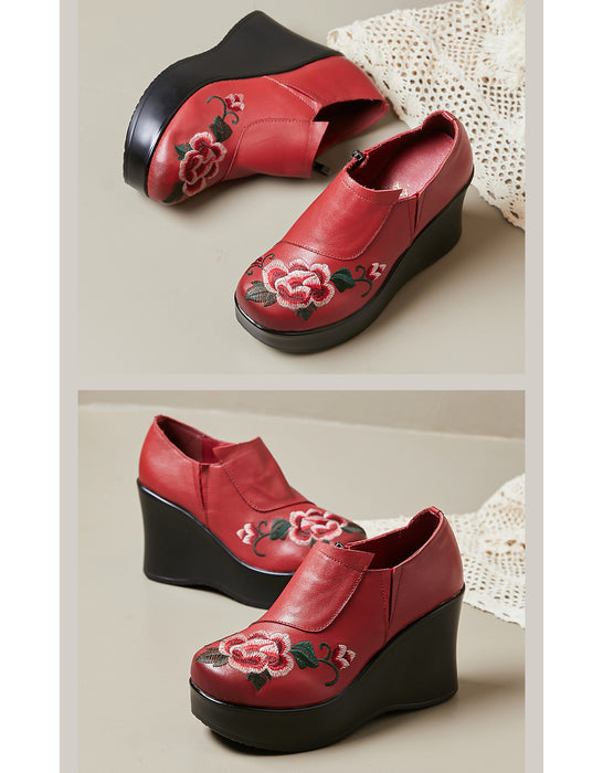 Ethnic Style Flower Embroidery Wedge Shoes Spring