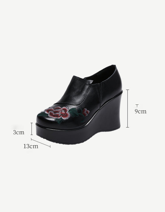 Ethnic Style Flower Embroidery Wedge Shoes Spring