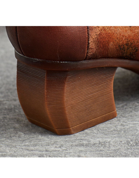 Ethnic Style Handmade Round Head Chunky Heel Boots