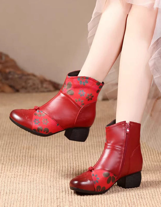 Bottes épaisses en cuir imprimé style ethnique rétro