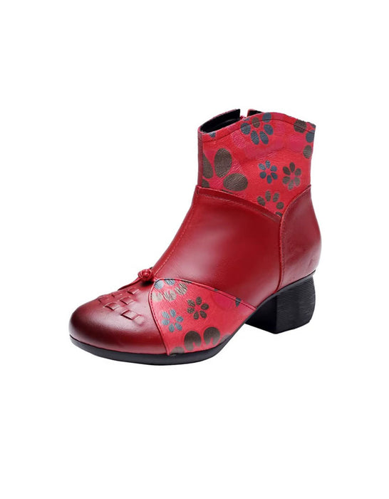 Bottes épaisses en cuir imprimé style ethnique rétro