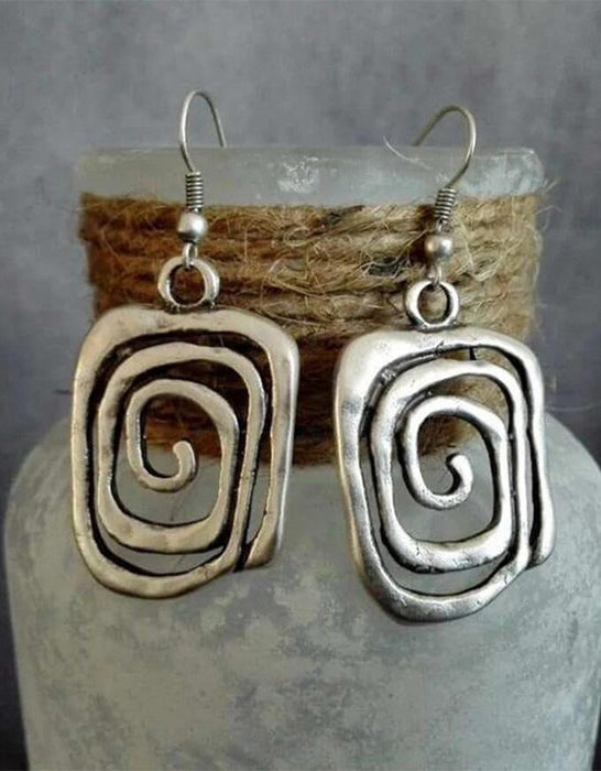Exaggerated Unique Spiral Square Alloy Earrings