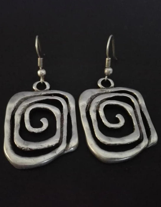 Exaggerated Unique Spiral Square Alloy Earrings