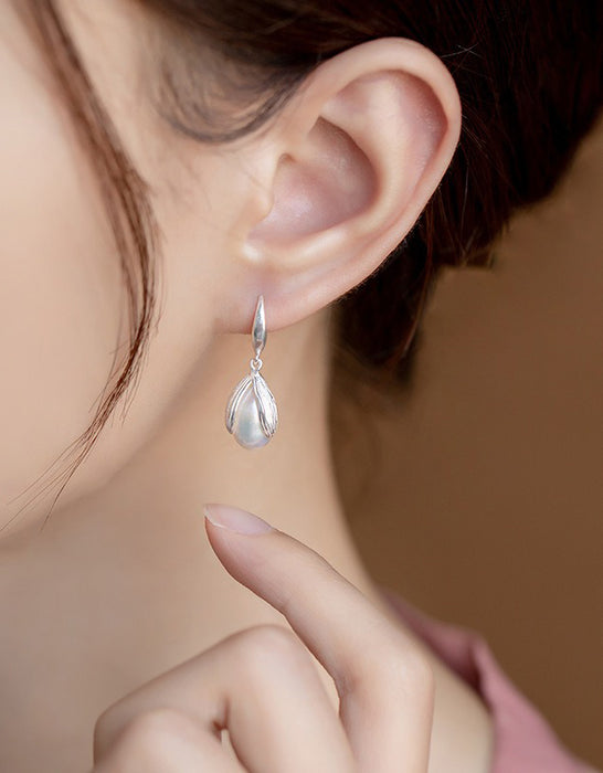 Flower Bud Sterling Silver Pearl Earrings