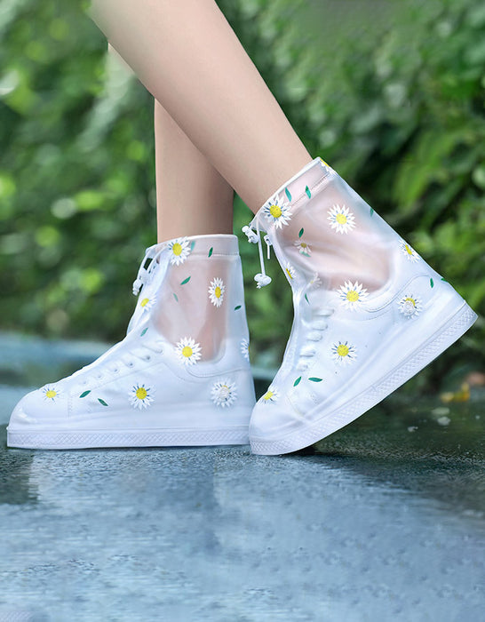 2 Pairs Flowers Printed Transparent Rain Boots