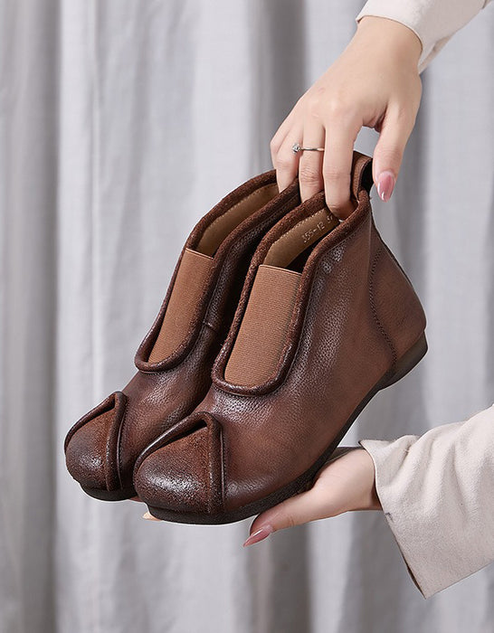 Front Elastic Square-toe Comfortable Retro Flat Ankle Boots