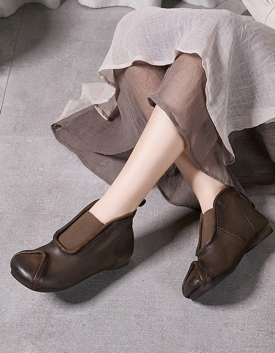 Front Elastic Square-toe Comfortable Retro Flat Ankle Boots