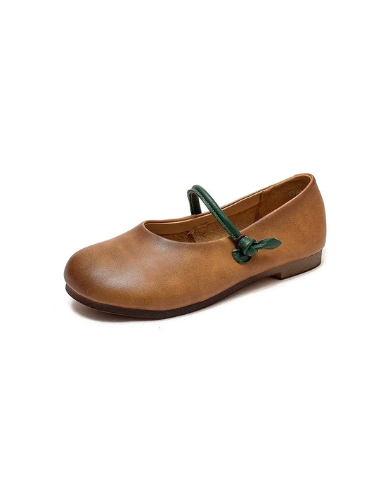 Front Strap Round Head Comfortable Soft Leather Flats