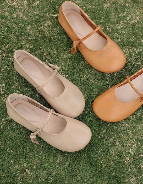 Front Strap Round Head Soft Leather Flats
