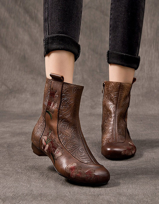 Winter Autumn Handmade Embroidered Flowers Vintage Boots