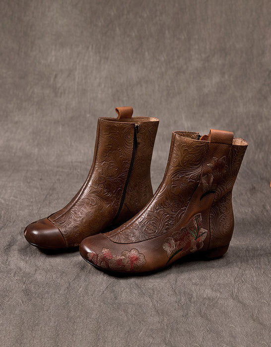 Winter Autumn Handmade Embroidered Flowers Vintage Boots