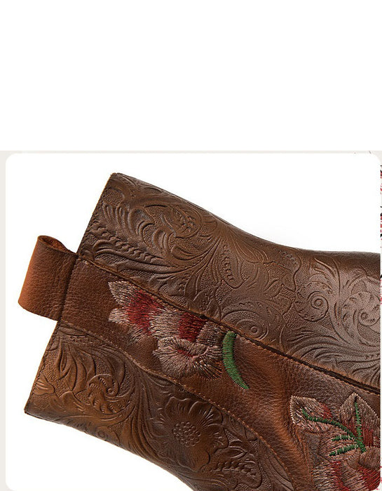 Winter Autumn Handmade Embroidered Flowers Vintage Boots