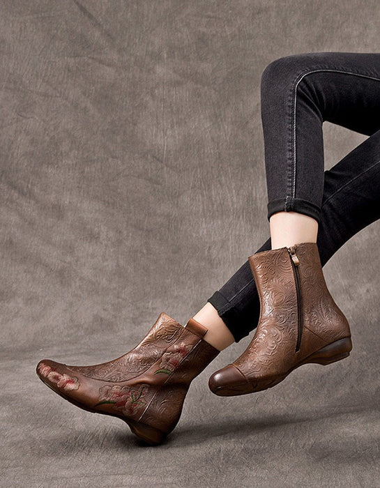 Winter Autumn Handmade Embroidered Flowers Vintage Boots