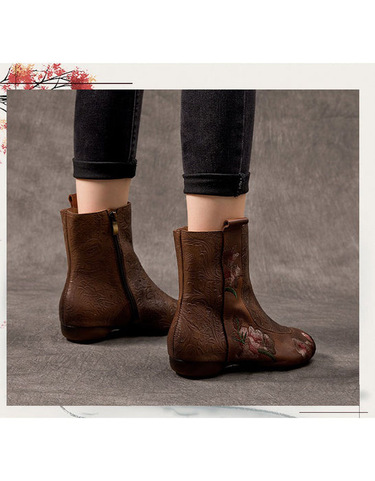Winter Autumn Handmade Embroidered Flowers Vintage Boots