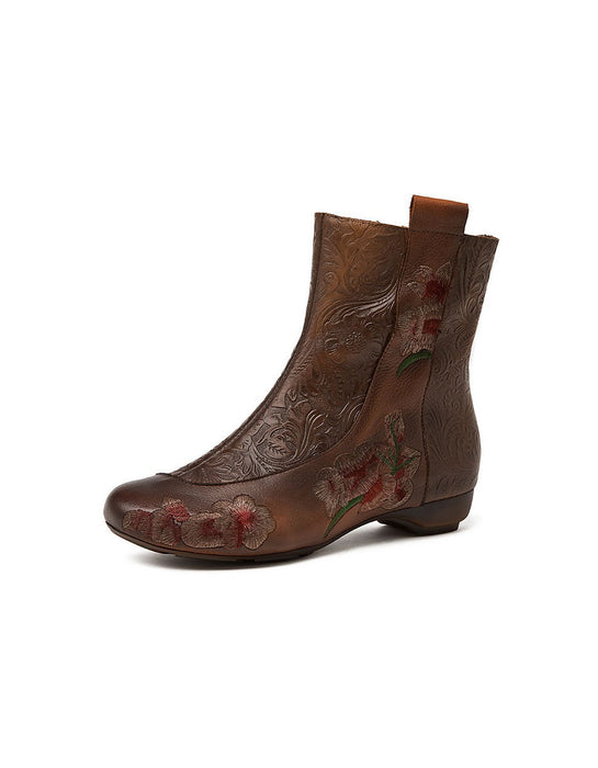 Winter Autumn Handmade Embroidered Flowers Vintage Boots