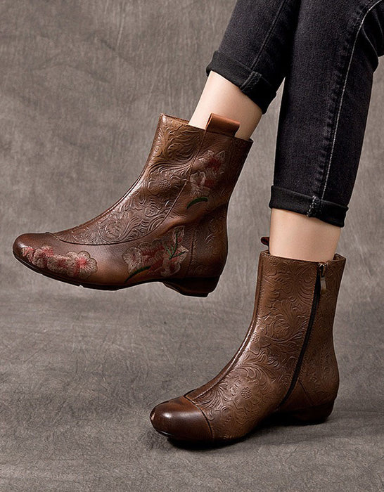 Winter Autumn Handmade Embroidered Flowers Vintage Boots