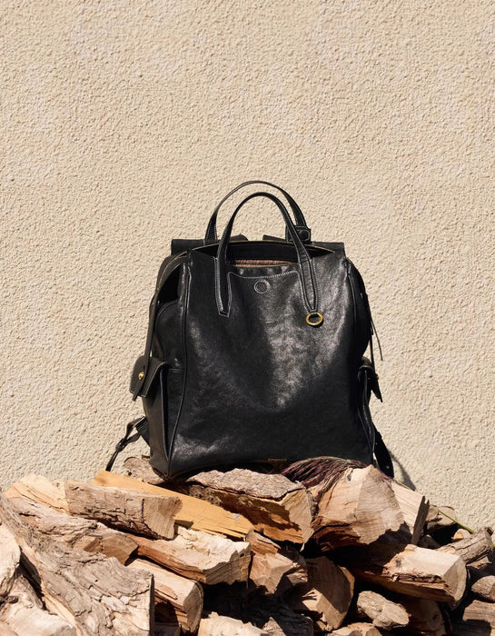 Genuine Leather Handmade Leather Laptop Backpack black