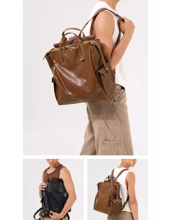 Genuine Leather Handmade Leather Laptop Backpack Try on