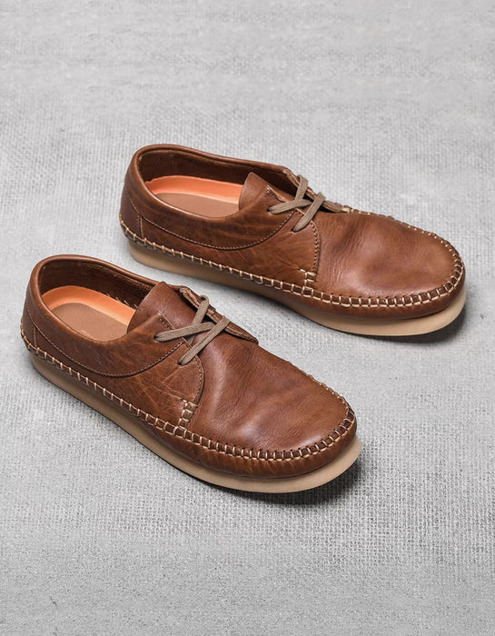 Genuine Leather Handmade Stitching Soft Sole Men's Flat Shoes Brown Size 38-Size 44 Feb Shoe Collection 2025 148.00