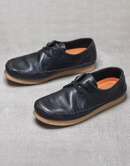 Genuine Leather Handmade Stitching Soft Sole Men's Flat Shoes Black Size 38-Size 44 Feb Shoe Collection 2025 148.00