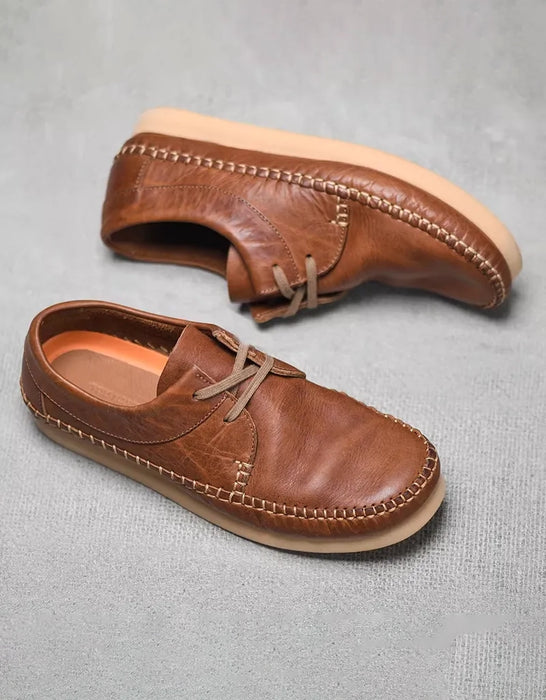 Genuine Leather Handmade Stitching Soft Sole Men's Flat Shoes Brown Size 38-Size 44 Feb Shoe Collection 2025 148.00