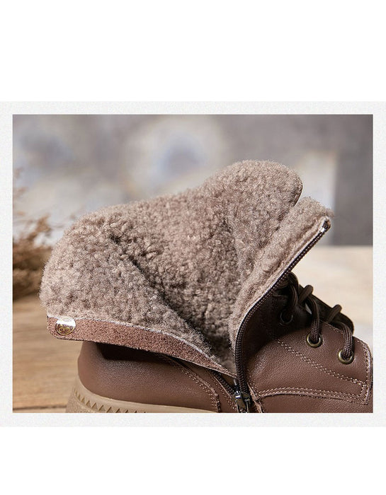 Bottes d'hiver noires en cuir rétro pour femmes en peluche