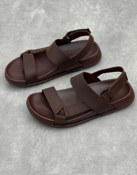 Genuine Leather Open-toe One-strap Casual Sandals for Men Brown June Shoes Collection 2026 95.00