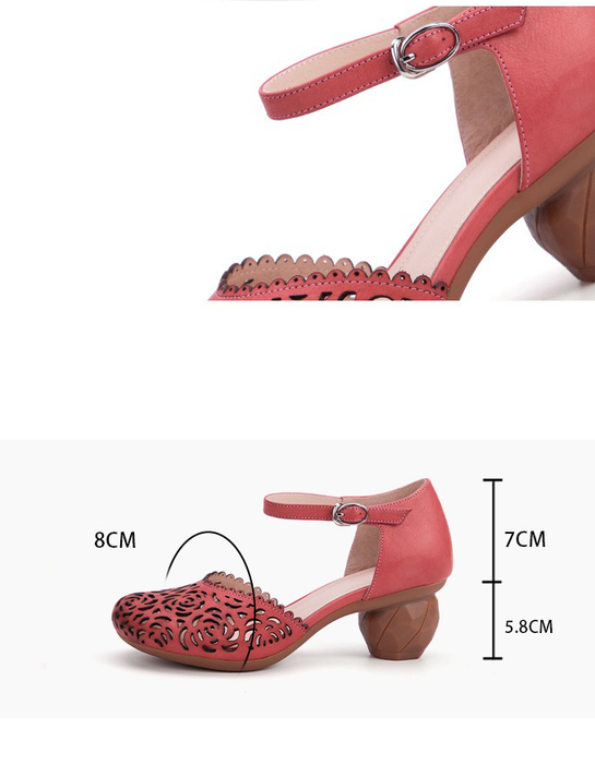 Genuine Leather Round Toe Hollow Flower Chunky Heels April Shoes Collection 2026 93.00