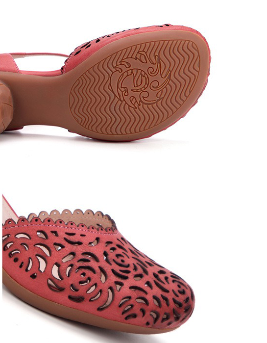 Genuine Leather Round Toe Hollow Flower Chunky Heels April Shoes Collection 2026 93.00
