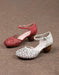 Genuine Leather Round Toe Hollow Flower Chunky Heels April Shoes Collection 2026 93.00
