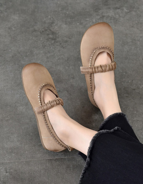 Genuine Leather Spring Comfortable Retro Flat Shoes Apricot Feb Shoe Collection 2026 79.00