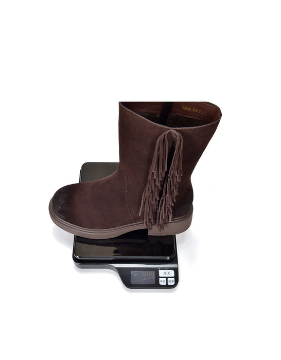 Genuine Leather Winter Autumn Side Tassel Mid-calf Boots